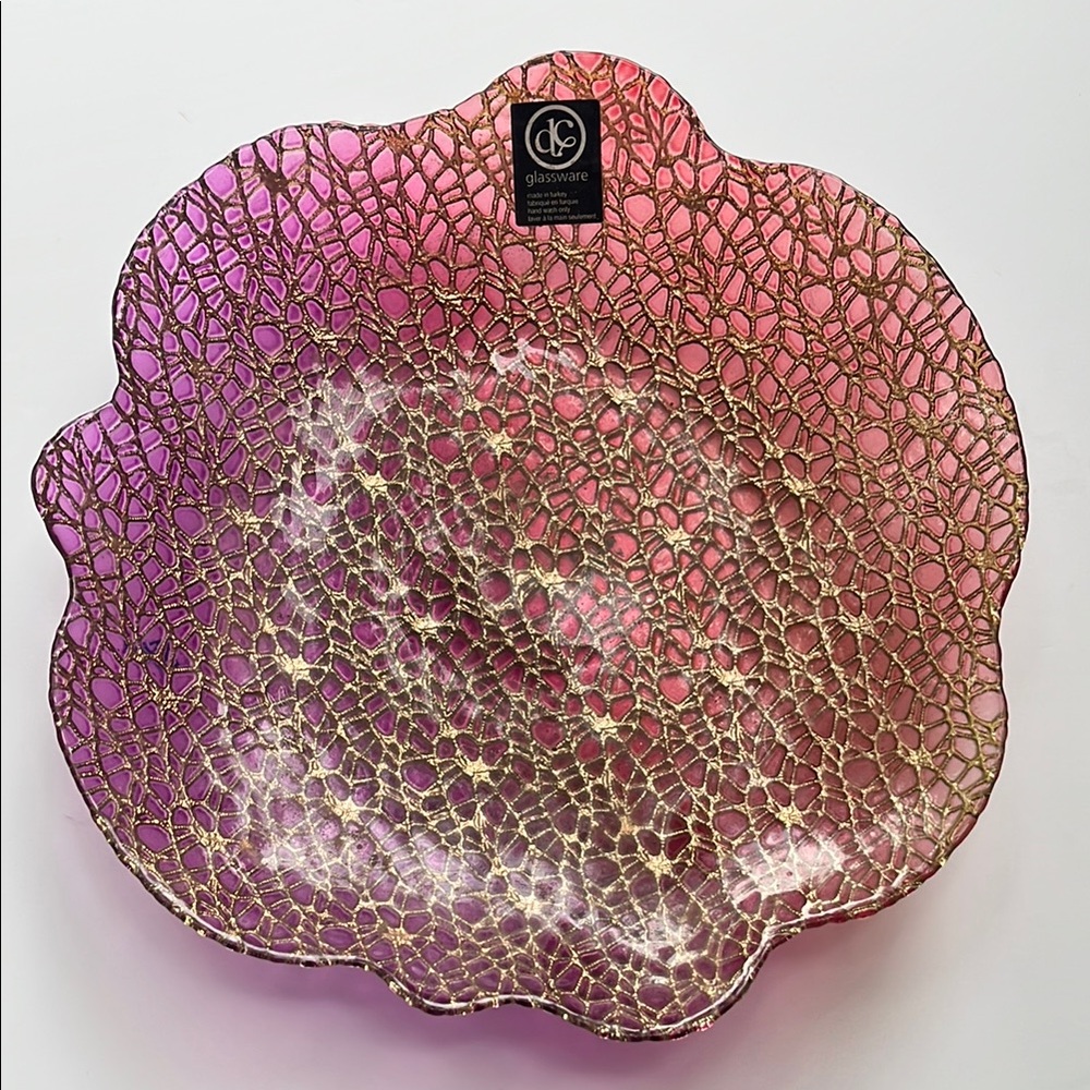 Glassware Vintage Pink Gold Ombré Decorative Plate 12 1/2” round New never used